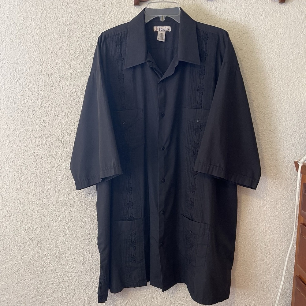 Foxfire Men's Embroidered Dress Shirt, Size 3XLT Black Pockets‎ Side Slit